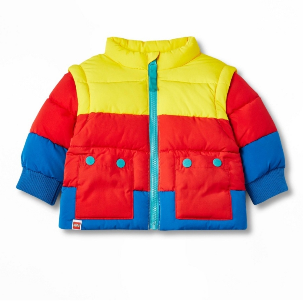 Lego color block puffer jacket. Infant size 0-3 months.